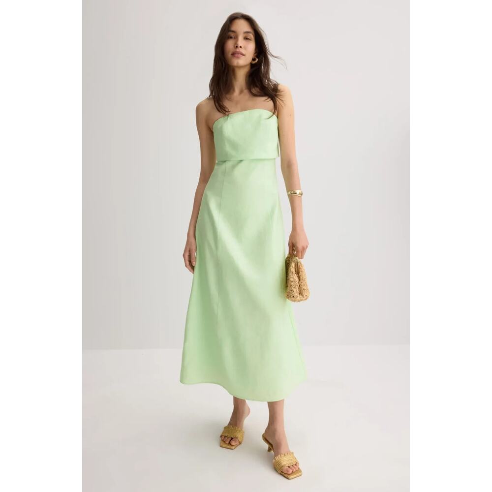 ENDLESS ROSE Women's Folded Strapless Linen Midi Lime Green Dress, Size XS.